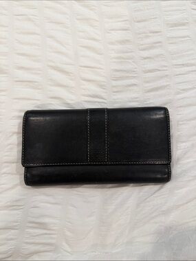 Vintage Coach Black Leather Continental Clutch Wallet